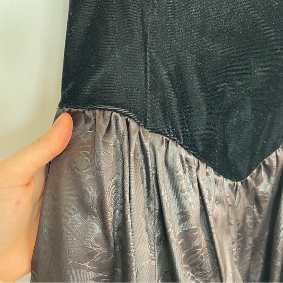 Gunne Sax by Jessica McClintock Vintage Black Velvet Strapless Dress Floral M - Picture 7 of 16